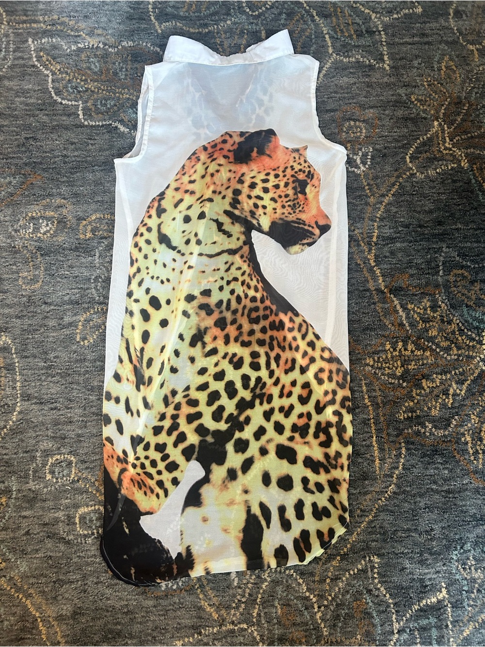 Papillon Sleeveless Sheer Top with Leopard Print